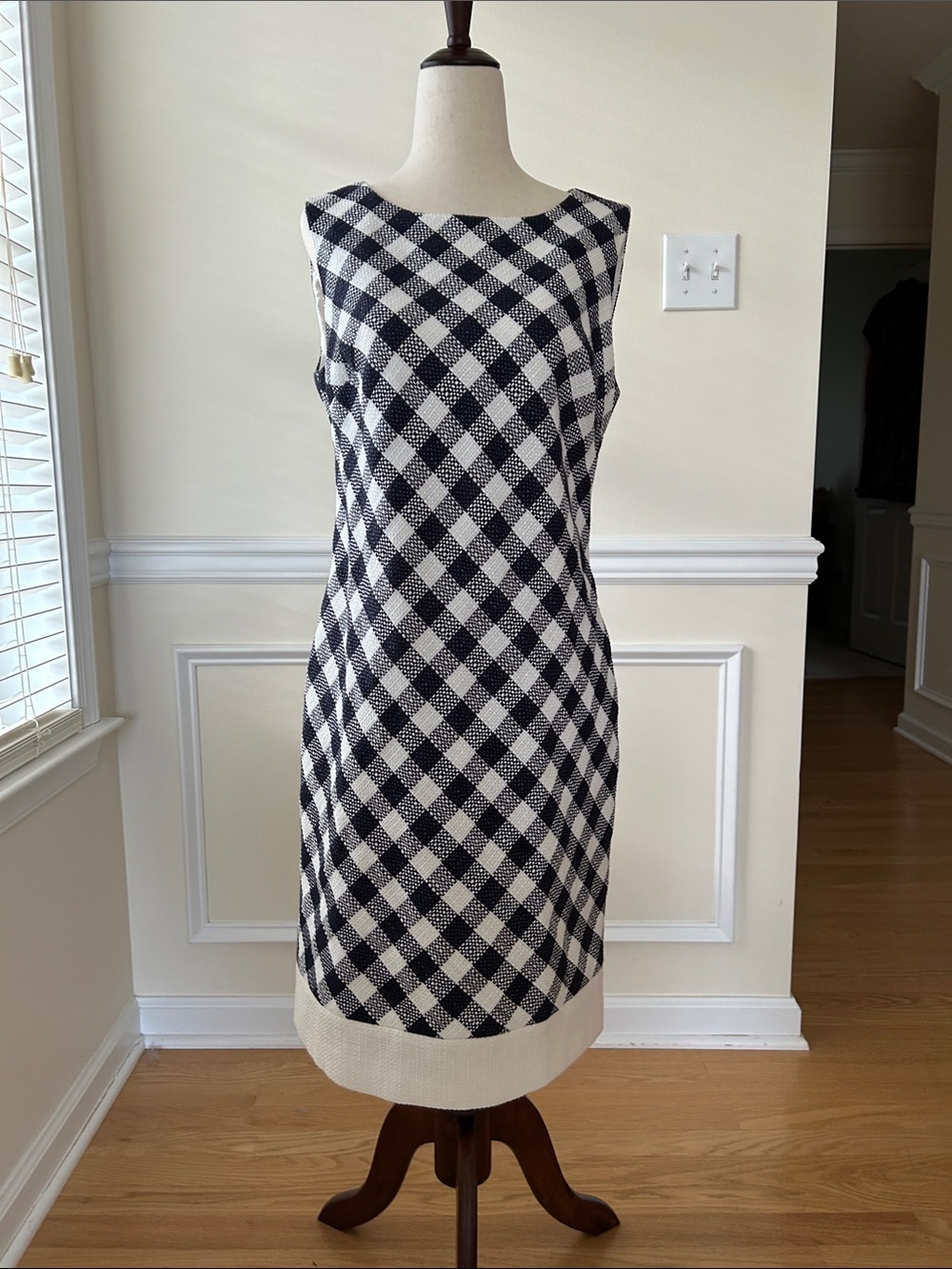 Brooks Brothers Black and White Gingham Midi Sheath Dress
